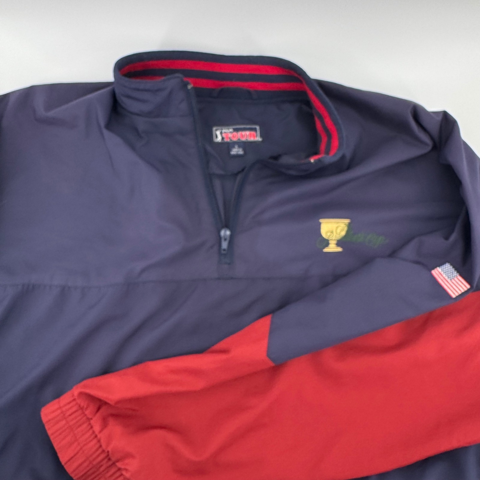 Pga Tour Mens Presidents Cup Quarter Zip Windbreaker Navy Red L Pgfz1810